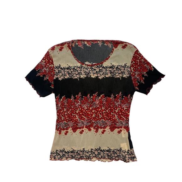 Vintage Tops - Italian Vintage Floral Mesh Short Sleeve top
